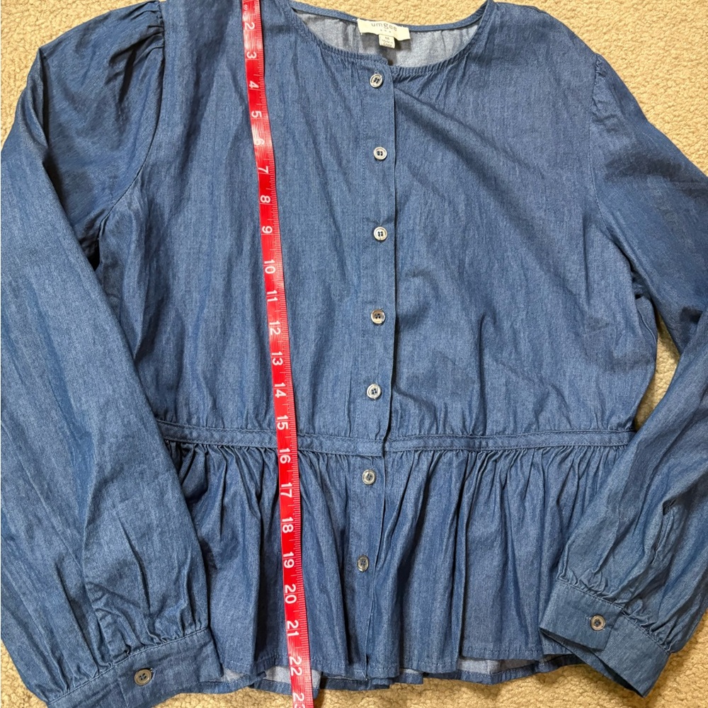 Umgee Blue Denim Button-Down Blouse - Picture 3 of 7